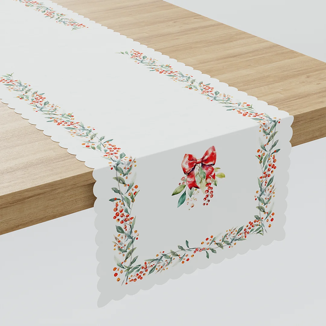 Obrus bieżnik świąteczny 38x160 Nina 001 biały jarzębina — zdjęcie 3