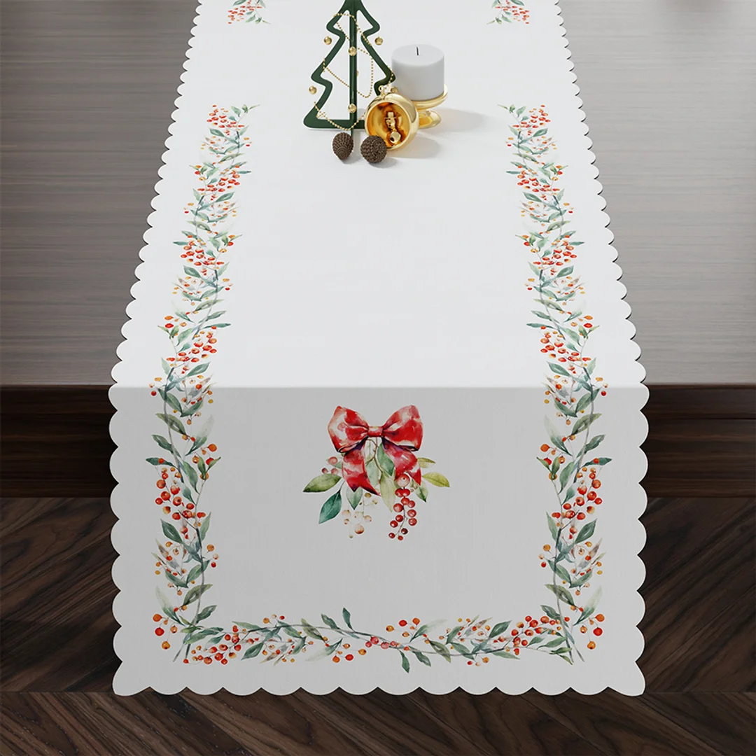 Obrus bieżnik świąteczny 38x160 Nina 001 biały jarzębina — zdjęcie 4