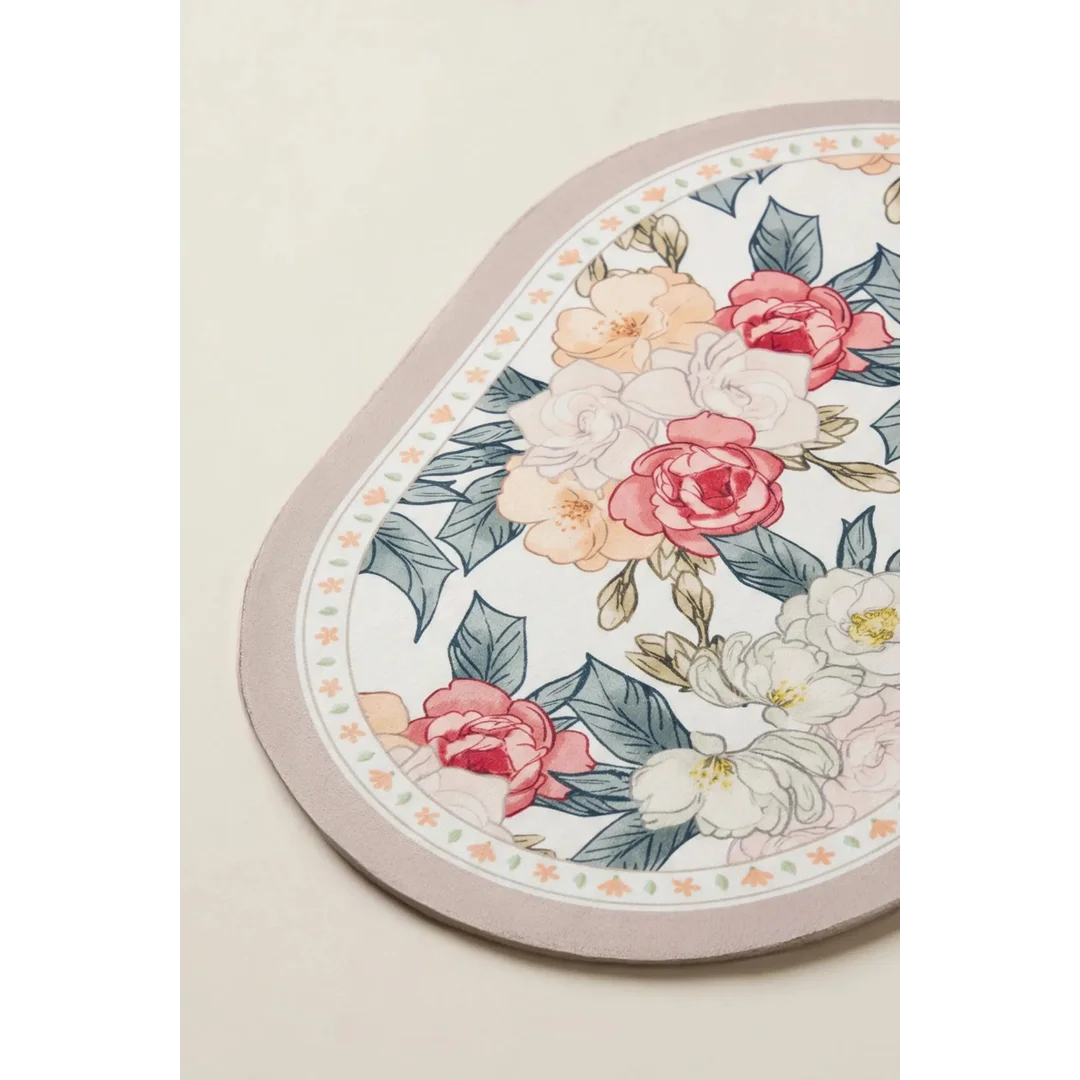 Podkładka na stół 30x45 Floral biała zielona kwiaty owalna pod talerze — zdjęcie 3