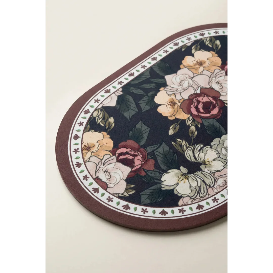Podkładka na stół 30x45 Floral czarna zielona kwiaty owalna pod talerze — zdjęcie 3