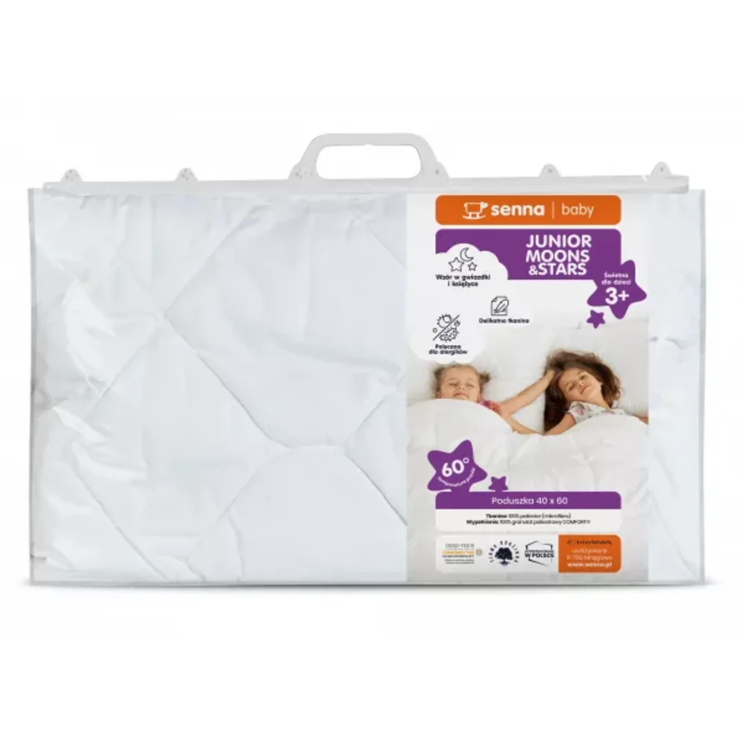 Poduszka antyalergiczna 40x60 Junior Moons & Stars wzór w gwiazdki i księżyce 100 % mikrofibra biała Inter Widex — zdjęcie 2