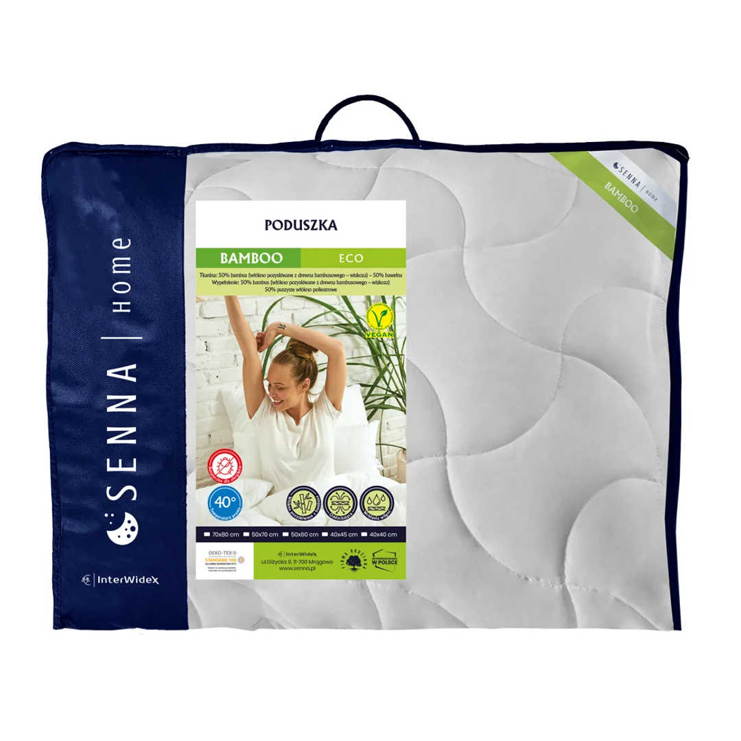 Poduszka antyalergiczna 70x80 Bamboo Eco1200g biała z włókien pozyskiwanych z drewna bambusowego Inter Widex — zdjęcie 2