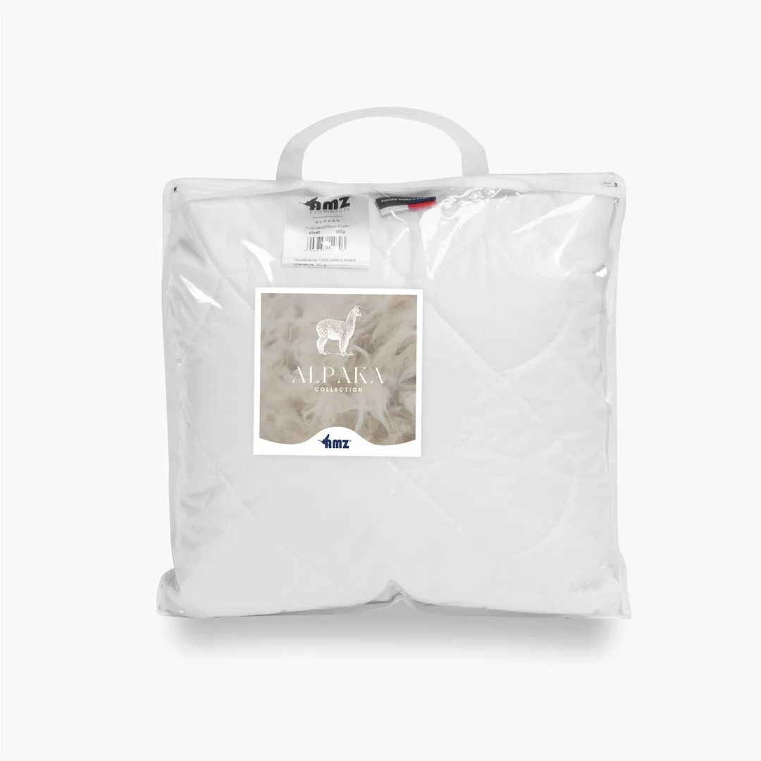 Poduszka wełniana 40x40 biała pikowna bez zamka 460 g Alpaka — zdjęcie 2