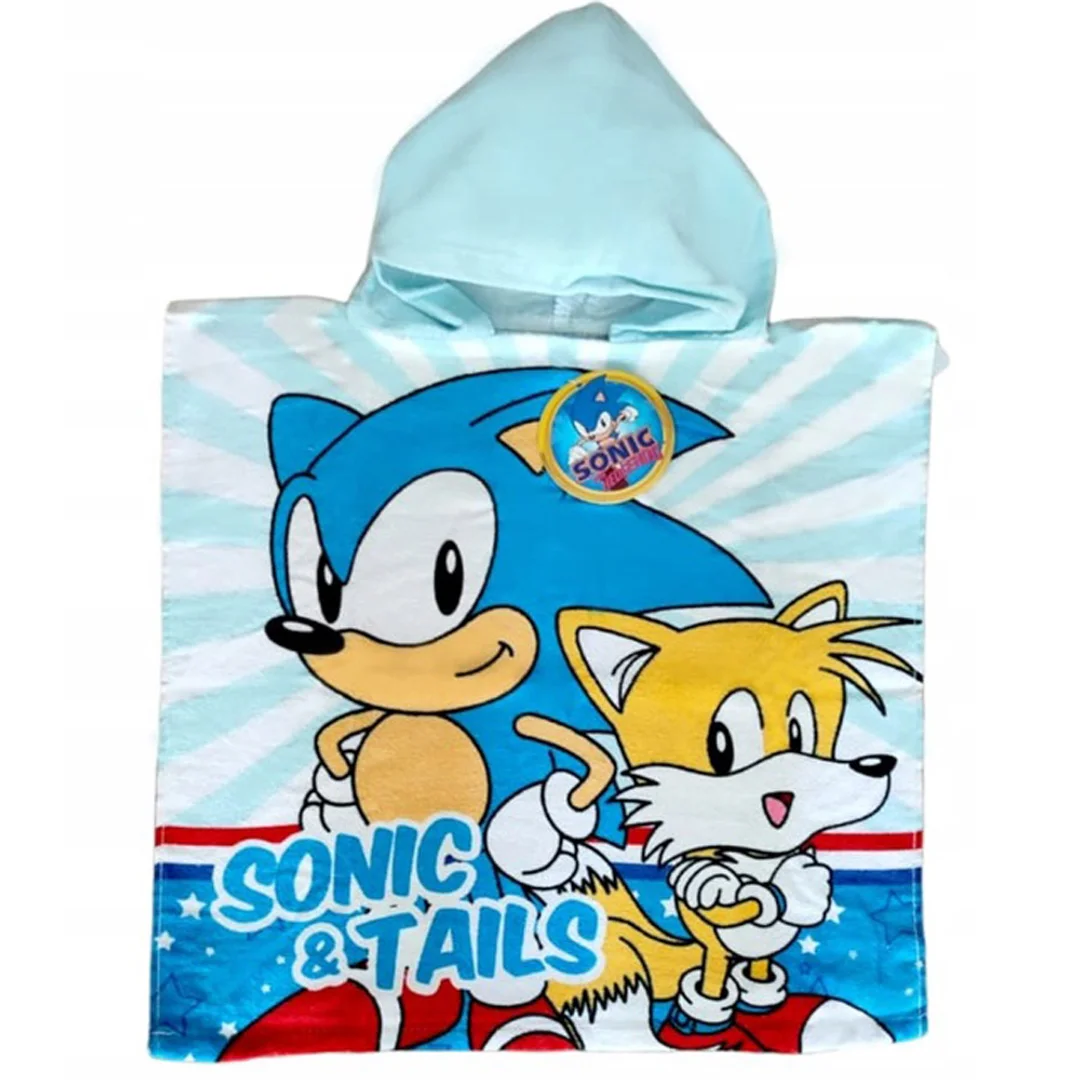 Poncho dla dzieci 50x100 Sonic niebieski ręcznik z kapturem dziecięcy S24 — zdjęcie 2