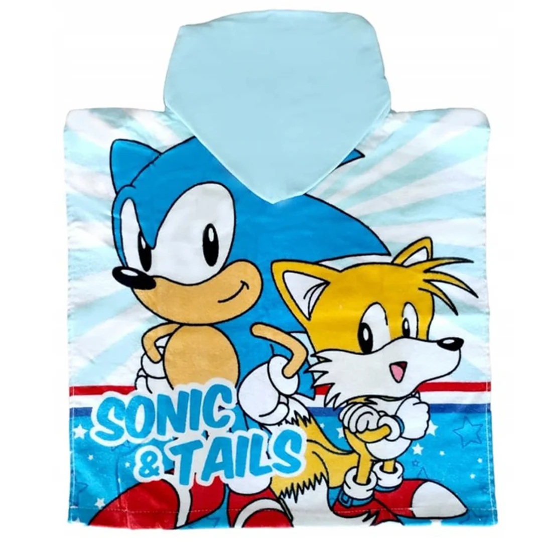 Poncho dla dzieci 50x100 Sonic niebieski ręcznik z kapturem dziecięcy S24 — zdjęcie 3