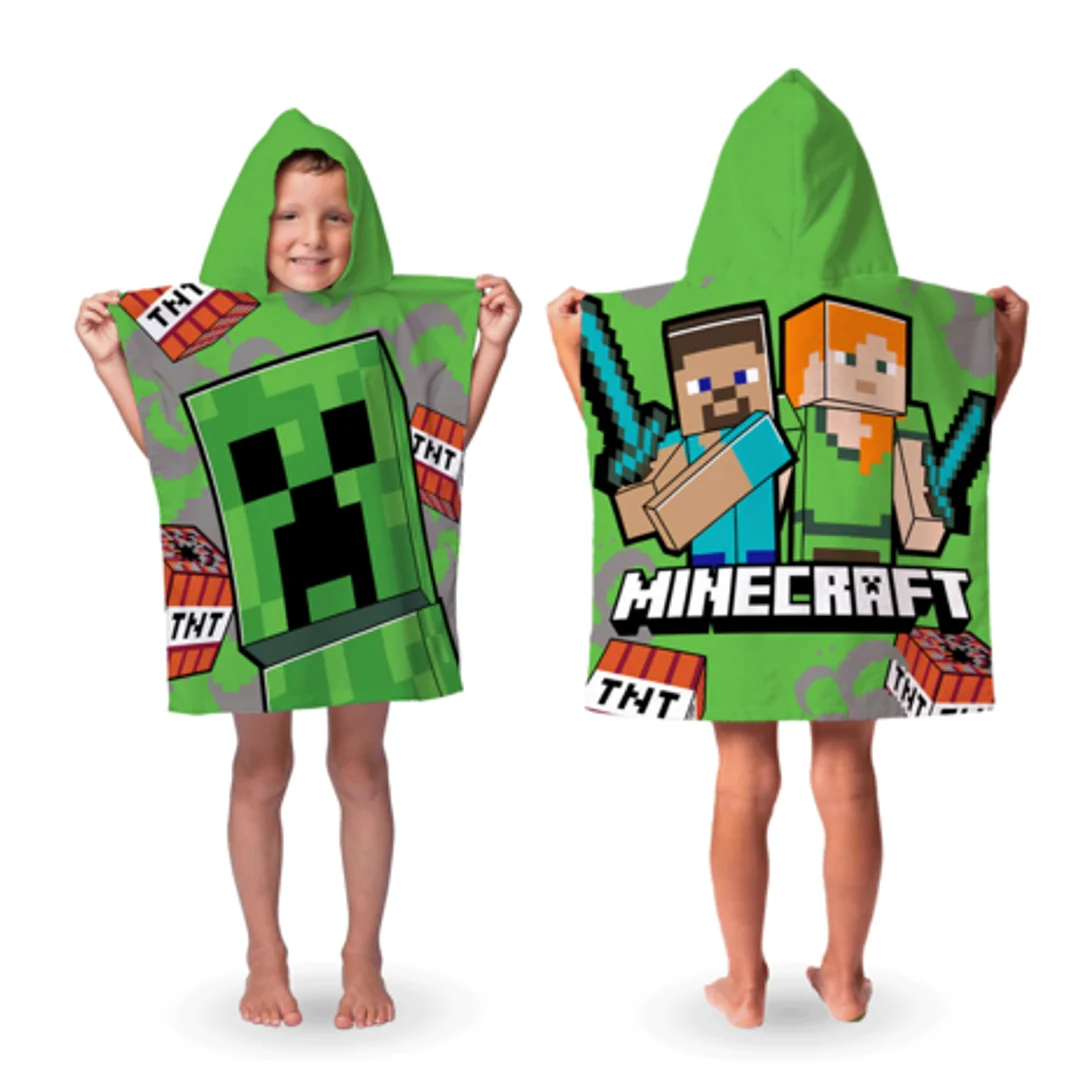 Poncho dla dzieci 50x115 Minecraft zielony ręcznik z kapturem dziecięcy Jf24 — zdjęcie 2