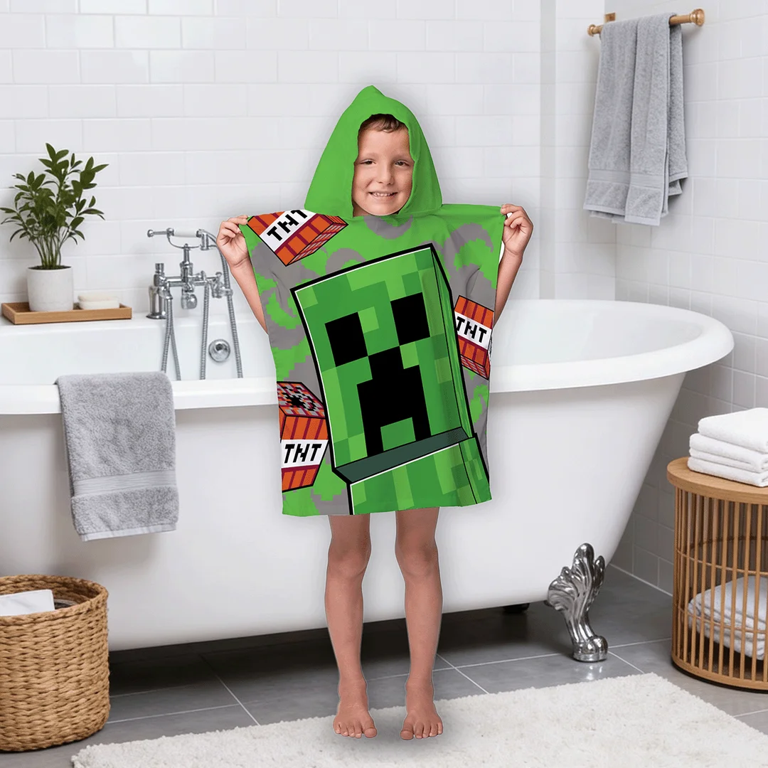 Poncho dla dzieci 50x115 Minecraft zielony ręcznik z kapturem dziecięcy Jf24 — zdjęcie 3
