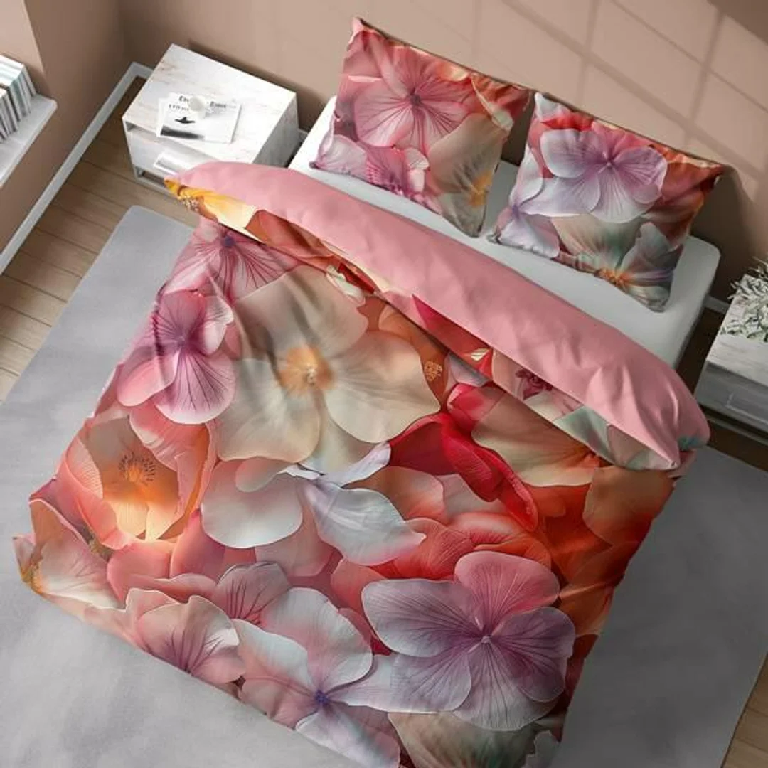 Pościel 3D z mikrofibry z kwiatami hortensji w pastelowych odcieniach – 220x200 cm – Visuale 3D – wzór 5312 A — zdjęcie 2
