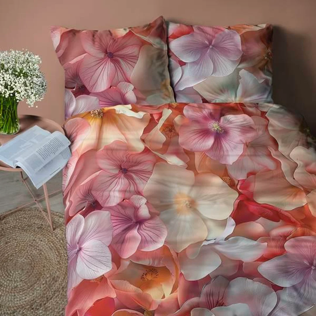 Pościel 3D z mikrofibry z kwiatami hortensji w pastelowych odcieniach – 220x200 cm – Visuale 3D – wzór 5312 A — zdjęcie 4