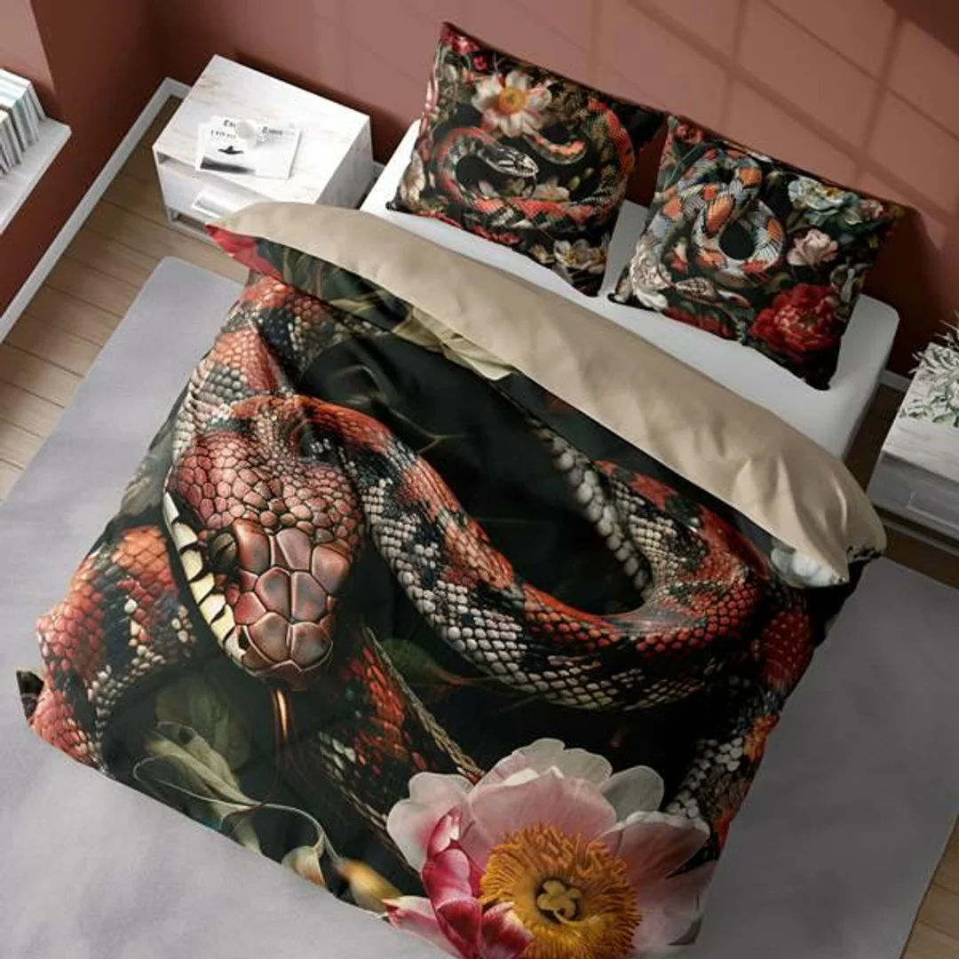 Pościel 3D z mikrofibry z realistycznym wężem i kwiatami – 160x200 cm – Visuale 3D – wzór 5304 A — zdjęcie 2
