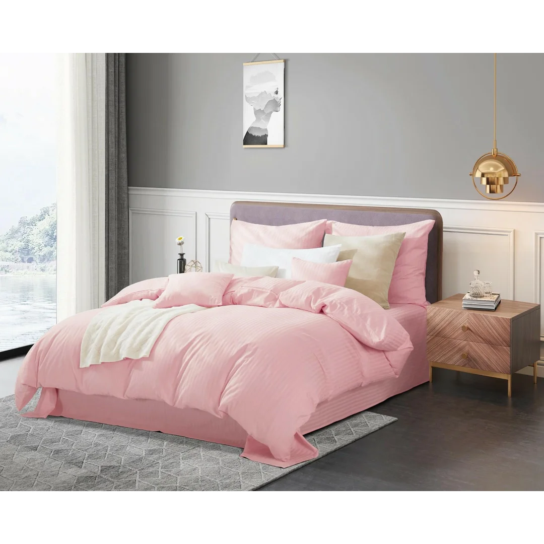 Pościel adamaszkowa 140x200 róż pastelowy w paski – Classic Line — zdjęcie 6