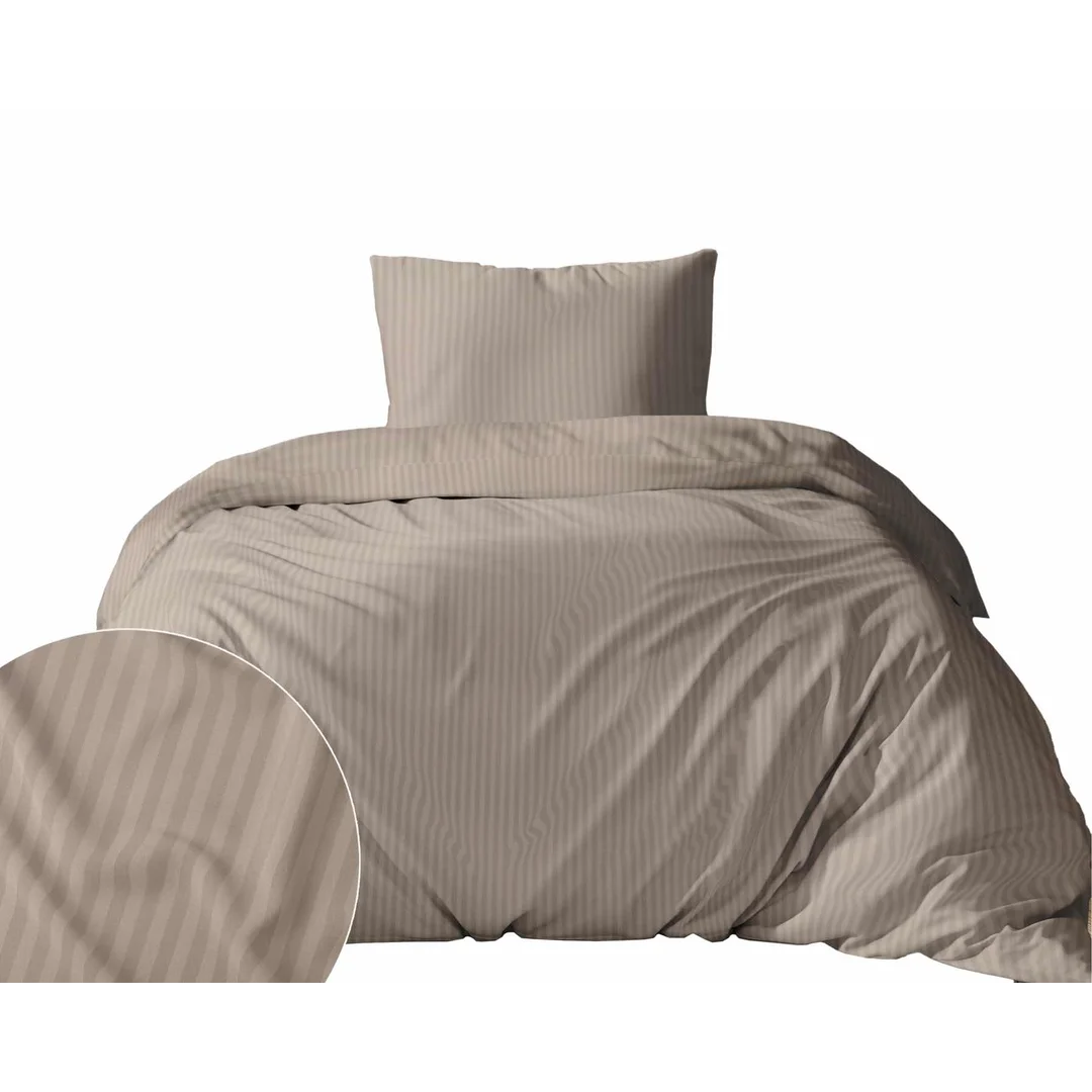 Pościel adamaszkowa 140x200 taupe beżowa ciemna jednobarwna paski 1 cm Pure — zdjęcie 6