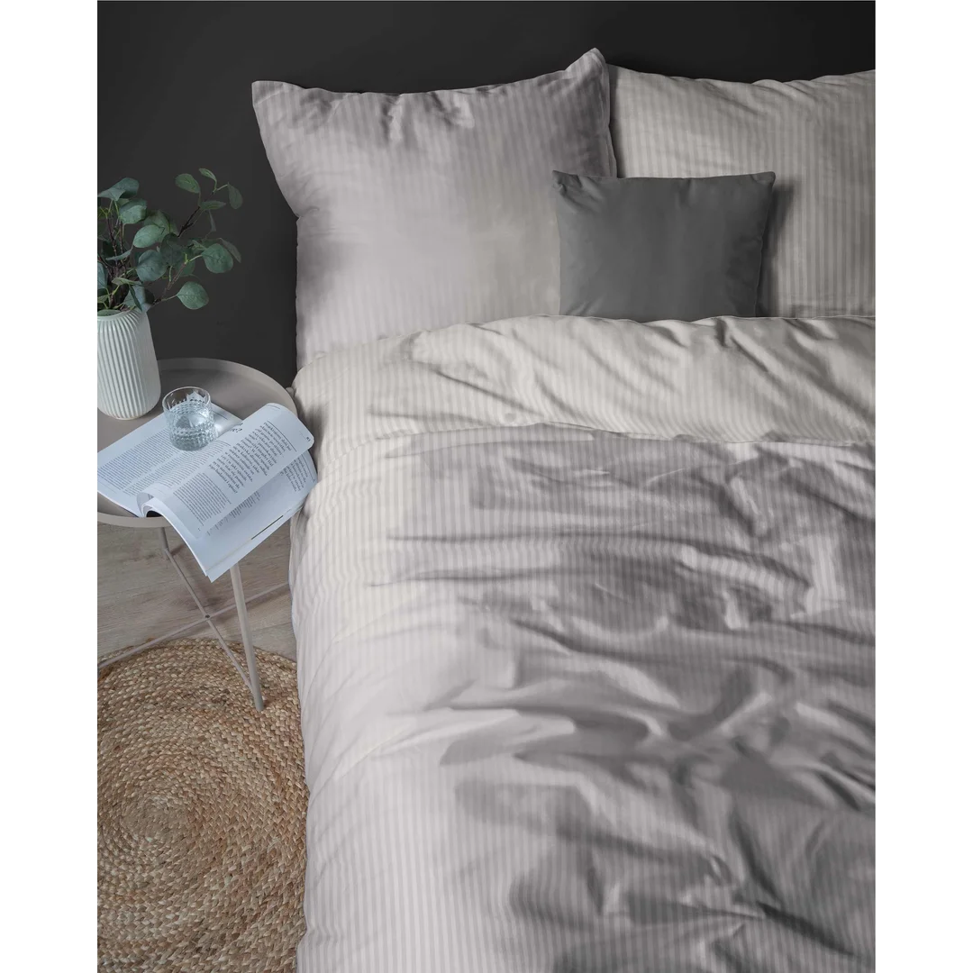 Pościel adamaszkowa 160x200 beżowa jednobarwna paski 1 cm Pure — zdjęcie 6
