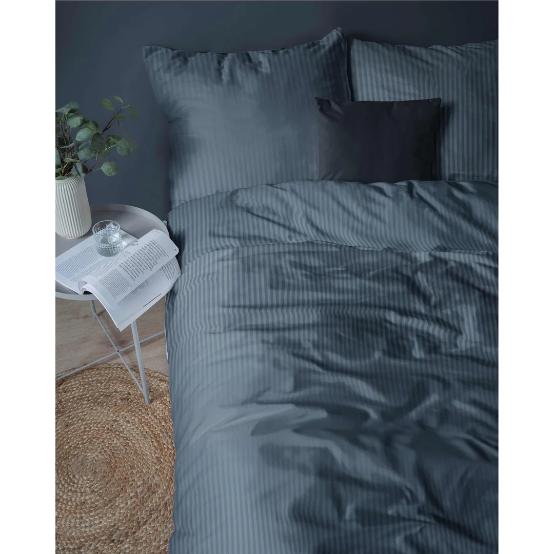 Pościel adamaszkowa 160x200 denim granatowa jednobarwna paski 1 cm Pure — zdjęcie 6