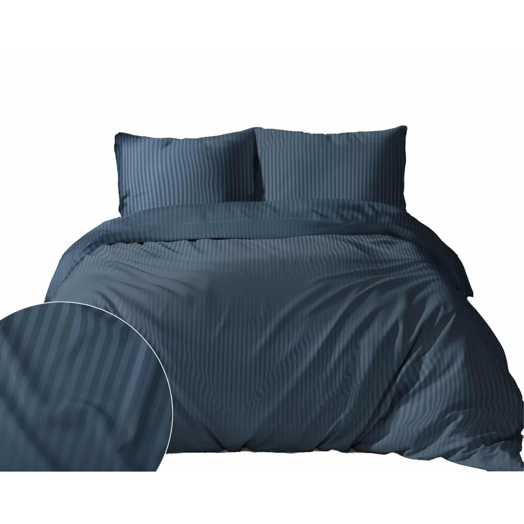 Pościel adamaszkowa 160x200 denim granatowa jednobarwna paski 1 cm Pure — zdjęcie 8