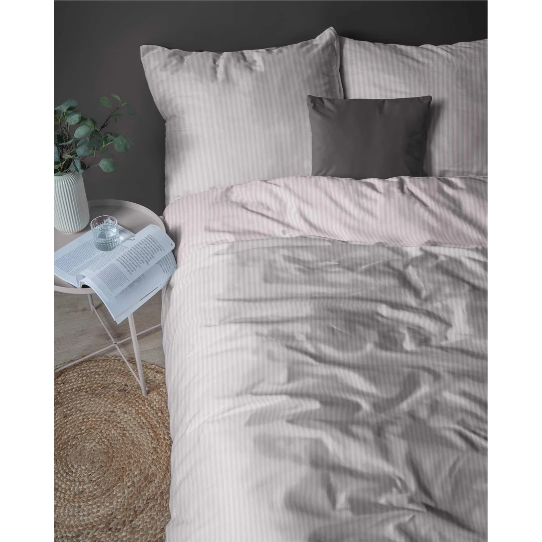 Pościel adamaszkowa 160x200 pudrowa różowa jednobarwna paski 1 cm Pure — zdjęcie 6