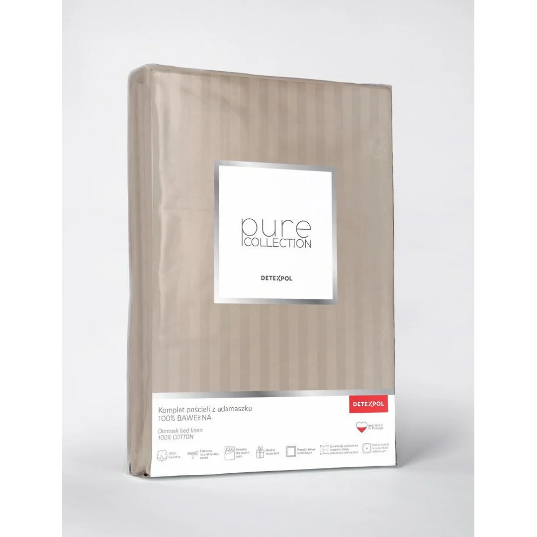 Pościel adamaszkowa 160x200 taupe beżowa ciemna jednobarwna paski 1 cm Pure — zdjęcie 4