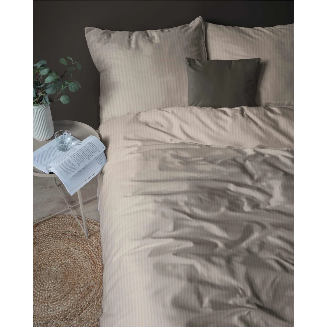 Pościel adamaszkowa 160x200 taupe beżowa ciemna jednobarwna paski 1 cm Pure — zdjęcie 6