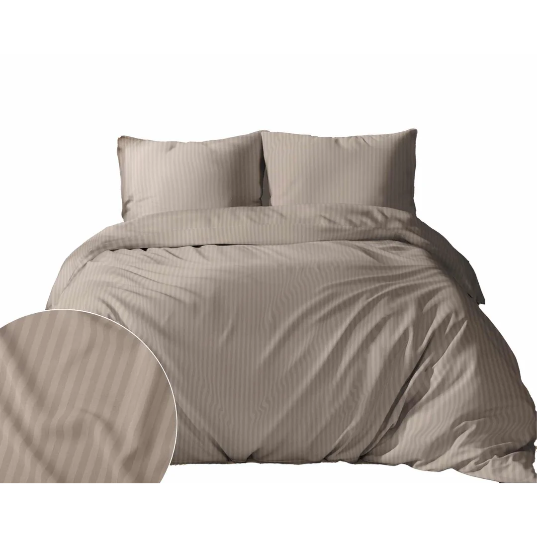 Pościel adamaszkowa 160x200 taupe beżowa ciemna jednobarwna paski 1 cm Pure — zdjęcie 8