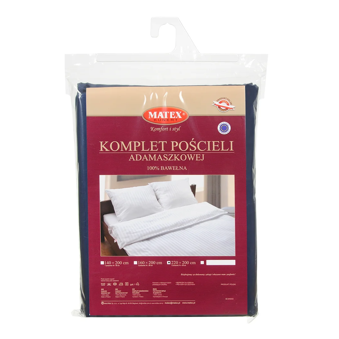 Pościel adamaszkowa 220x200 granatowa 47 jednobarwna 1cm paski Matex — zdjęcie 7