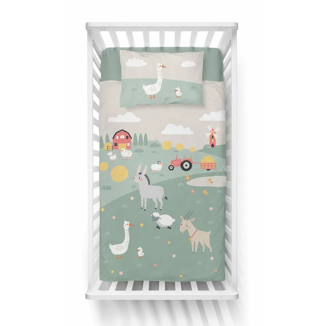 Pościel bambusowa dziecięca 100x135 farma i beżowa kratka – 4792 B – Baby Bamboo — zdjęcie 2
