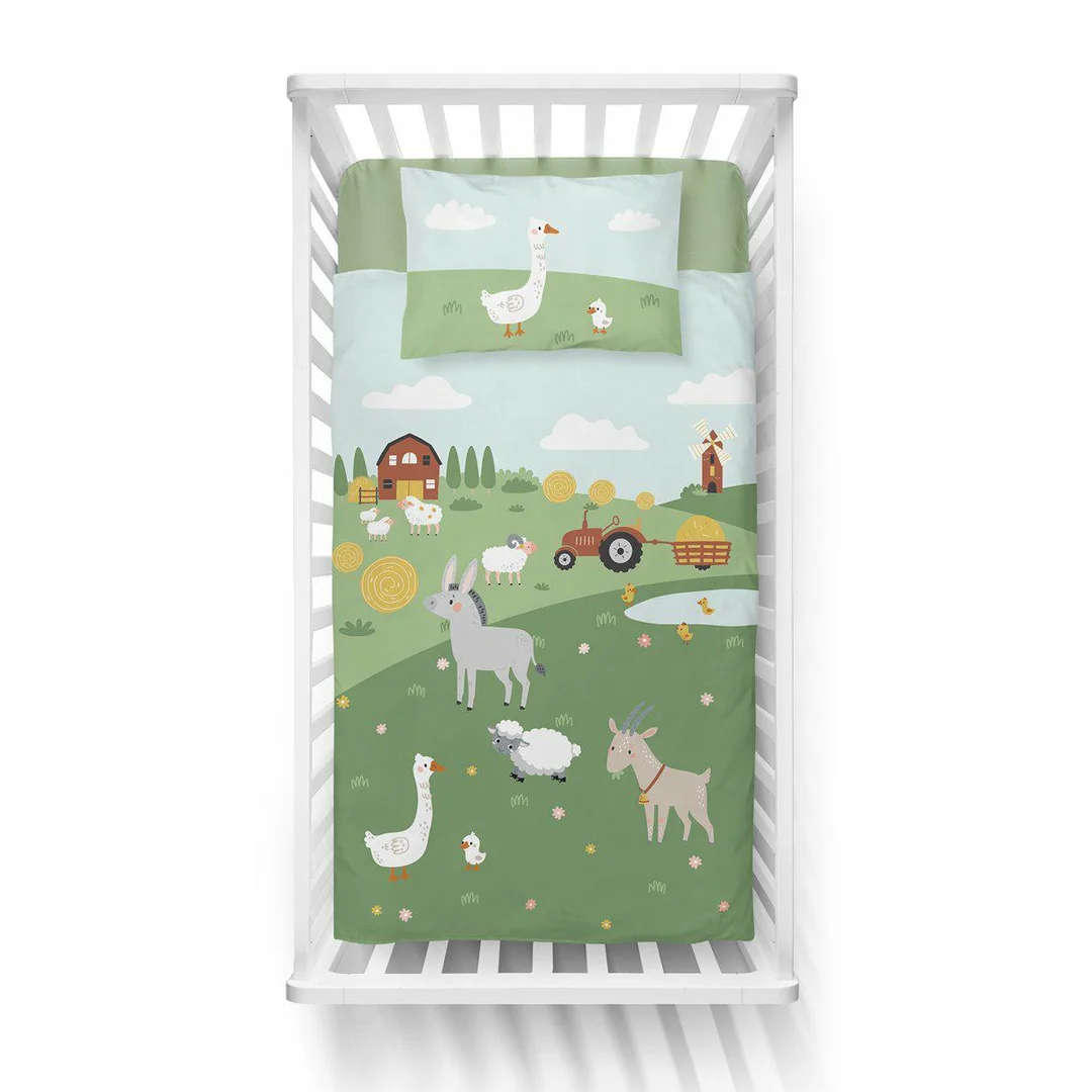 Pościel bambusowa dziecięca 100x135 farma i błękitna kratka – 4792 A – Baby Bamboo — zdjęcie 2
