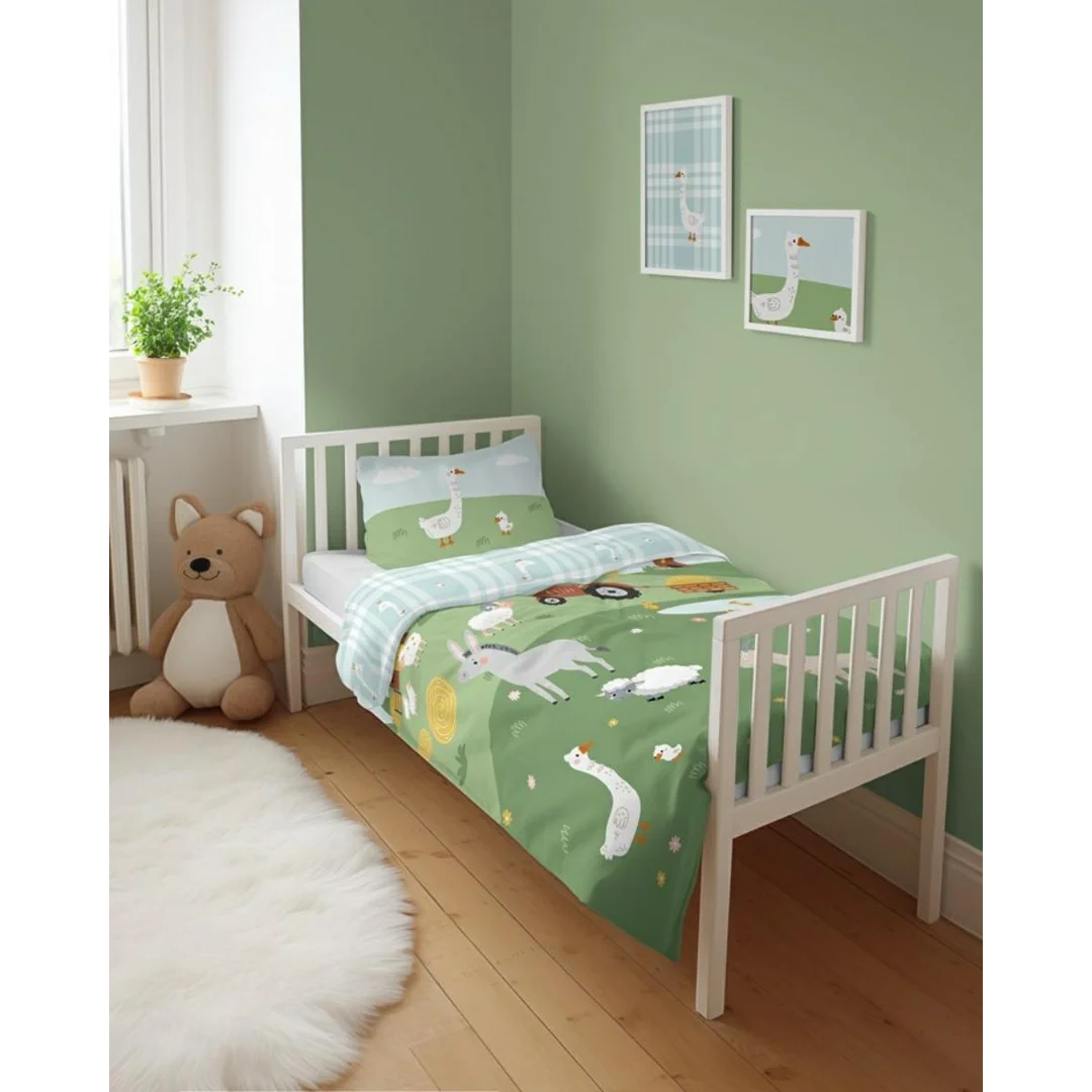 Pościel bambusowa dziecięca 100x135 farma i błękitna kratka – 4792 A – Baby Bamboo — zdjęcie 3