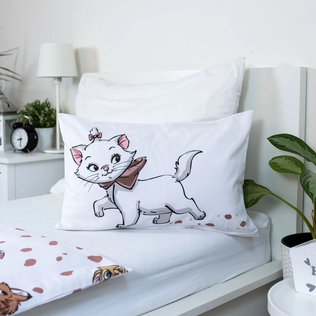Pościel bawełniana 100x135 Kot Marie Cat Przyjaciele biała beżowa poszewka 40x60 JF24 — zdjęcie 2