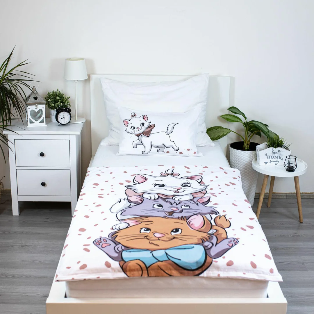 Pościel bawełniana 100x135 Kot Marie Cat Przyjaciele biała beżowa poszewka 40x60 JF24 — zdjęcie 5