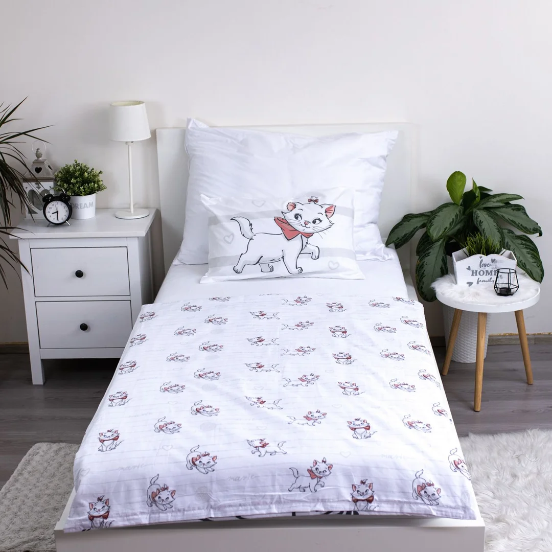 Pościel bawełniana 100x135 kotek Marie Cat Bow biała szara poszewka 40x60 JF24 — zdjęcie 3
