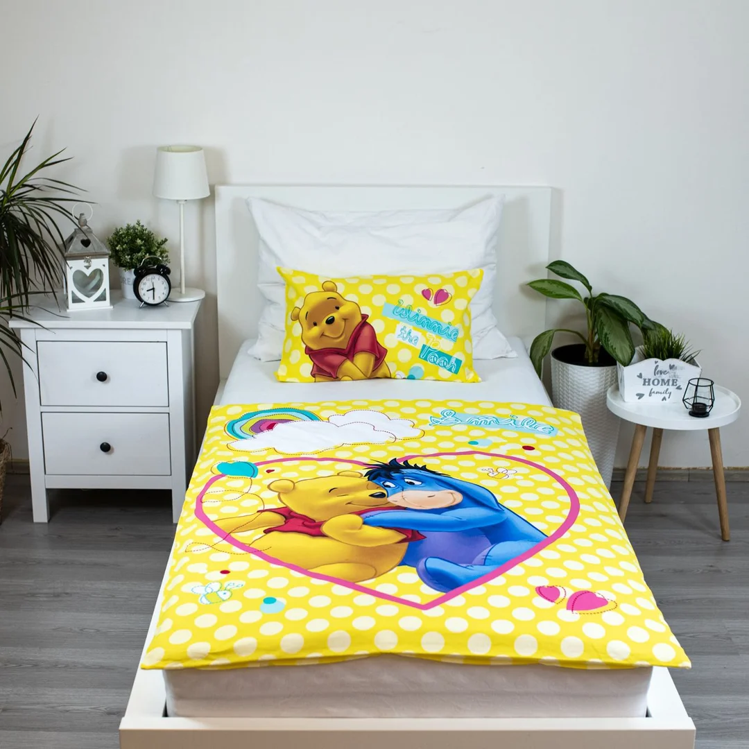 Pościel bawełniana 100x135 Kubuś Puchatek Uśmiech żółta poszewka 40x60 JF24 — zdjęcie 2