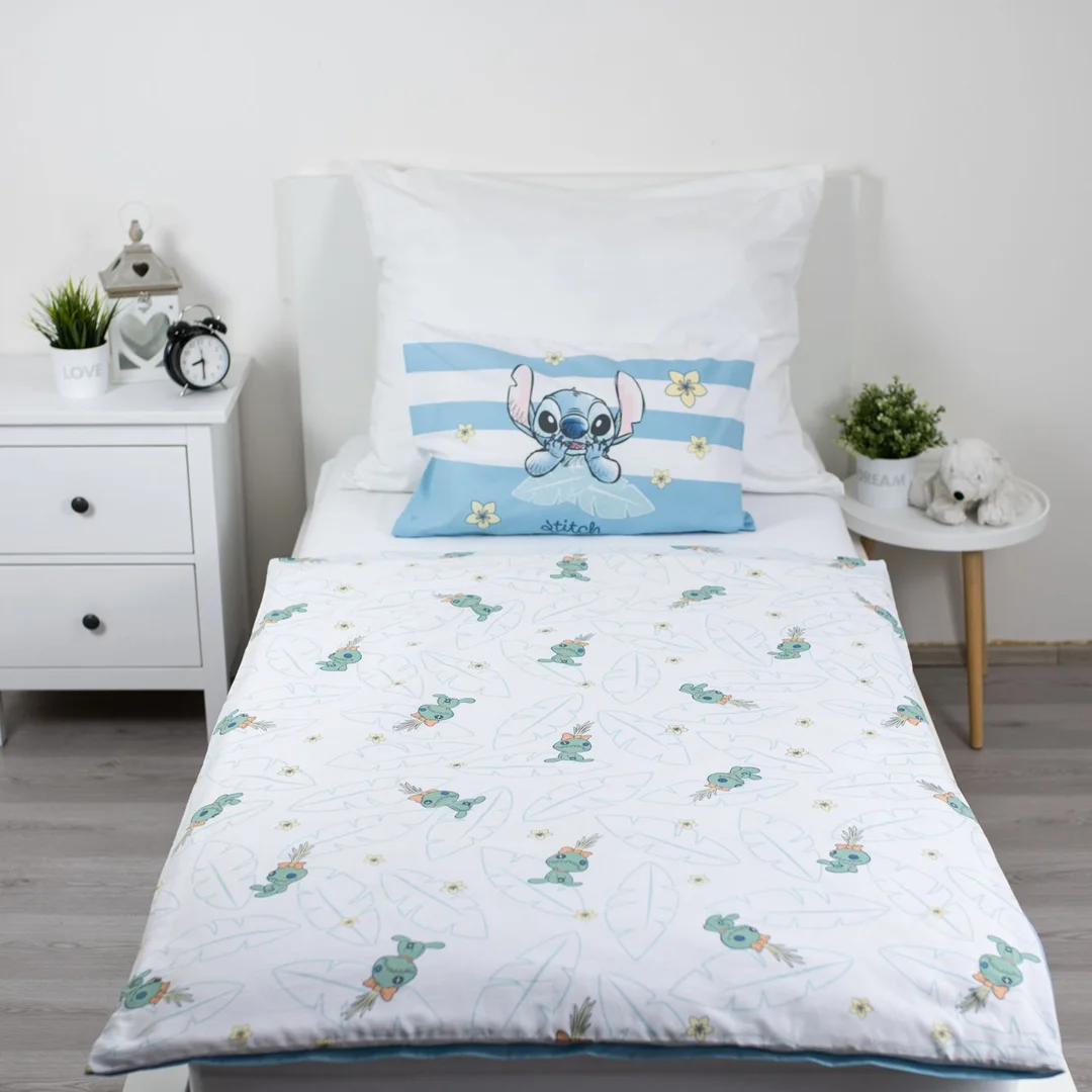 Pościel bawełniana 100x135 Lilo and Stitch Tropical Hugs niebieska do łózeczka poszewka 40x60 JF24 — zdjęcie 4