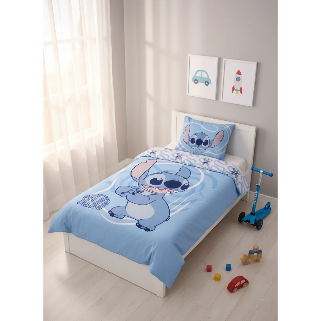 Pościel bawełniana 100x135 Lilo i Stitch niebieska 002 poszewka 40x60 Faro — zdjęcie 2
