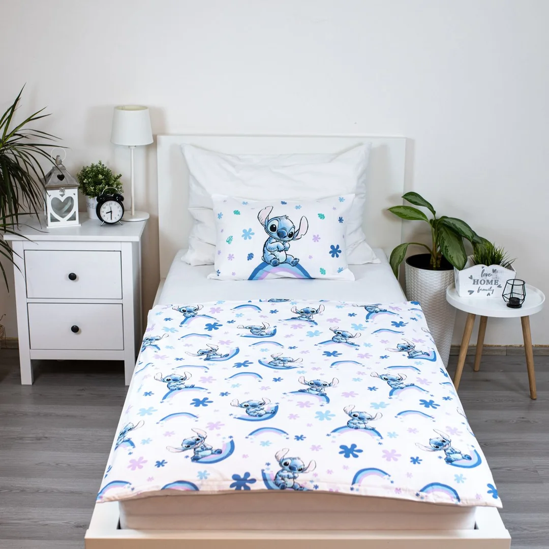 Pościel bawełniana 100x135 Lilo i Stitch tęczowe dziecko biała niebieska poszewka 40x60 JF24 — zdjęcie 2