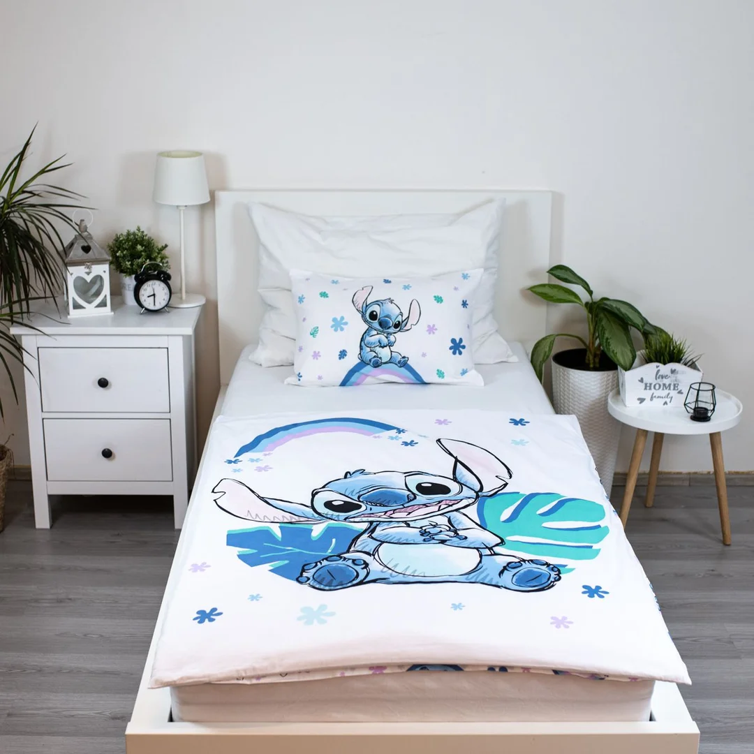 Pościel bawełniana 100x135 Lilo i Stitch tęczowe dziecko biała niebieska poszewka 40x60 JF24 — zdjęcie 3