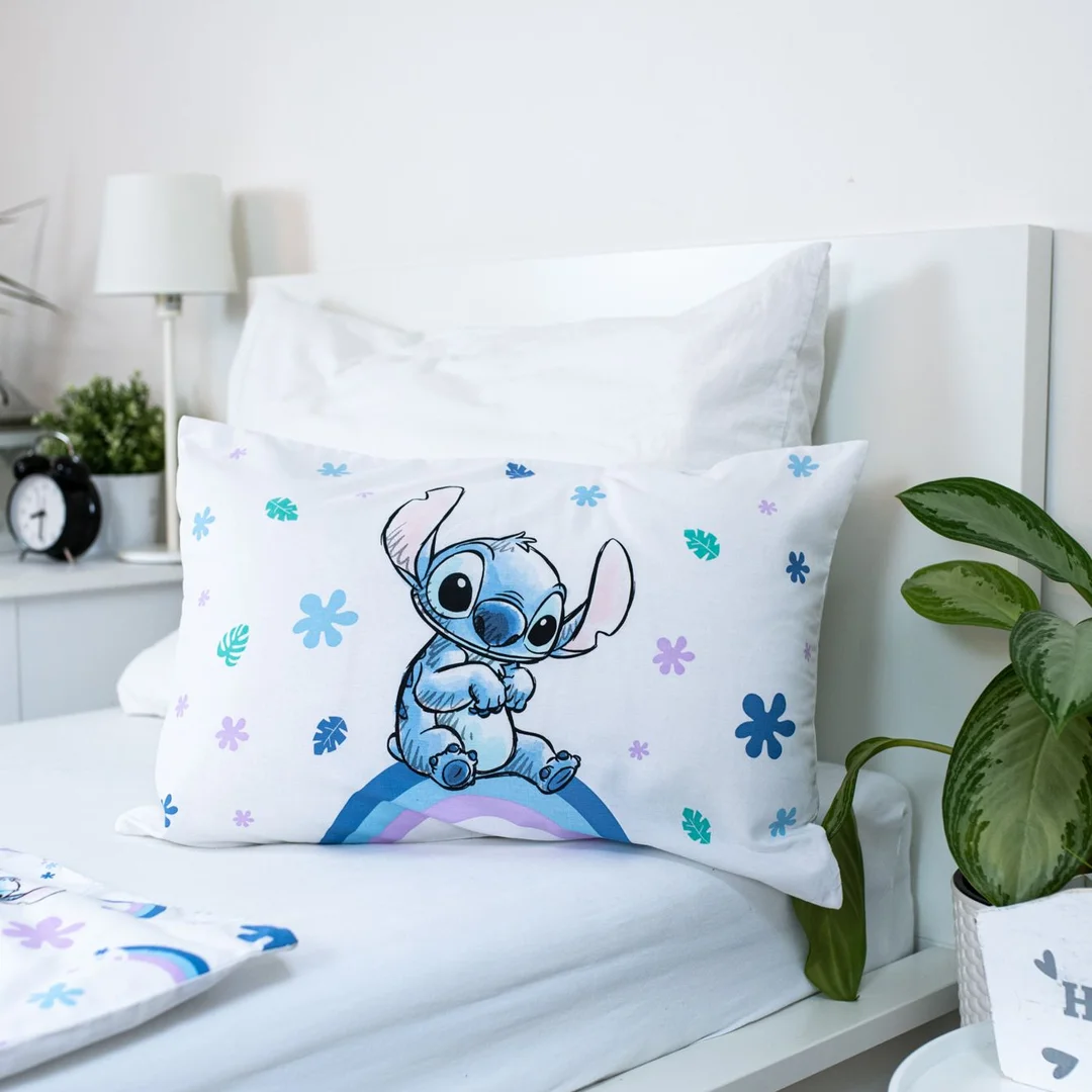 Pościel bawełniana 100x135 Lilo i Stitch tęczowe dziecko biała niebieska poszewka 40x60 JF24 — zdjęcie 4