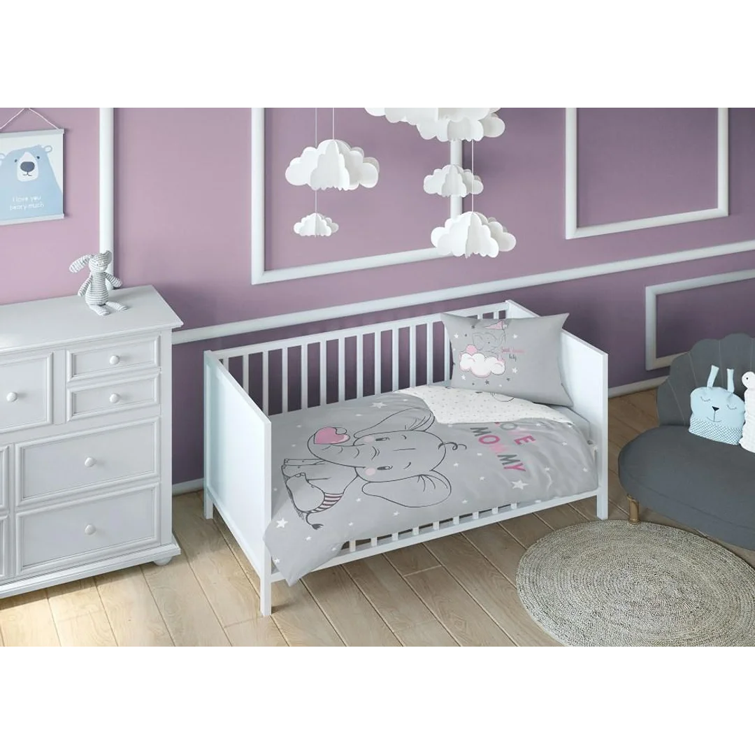 Pościel bawełniana 100x135 Słonik 3621 A mam już tyle lat miesięcy i dni różowa szara dziecięca Kids 1 — zdjęcie 3