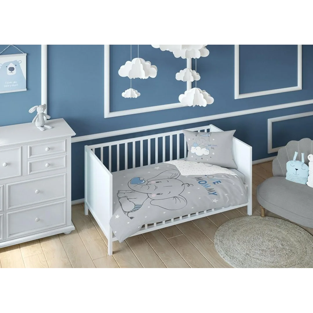 Pościel bawełniana 100x135 Słonik 3621 B mam już tyle lat miesięcy i dni niebieska szara dziecięca Kids 1 — zdjęcie 3