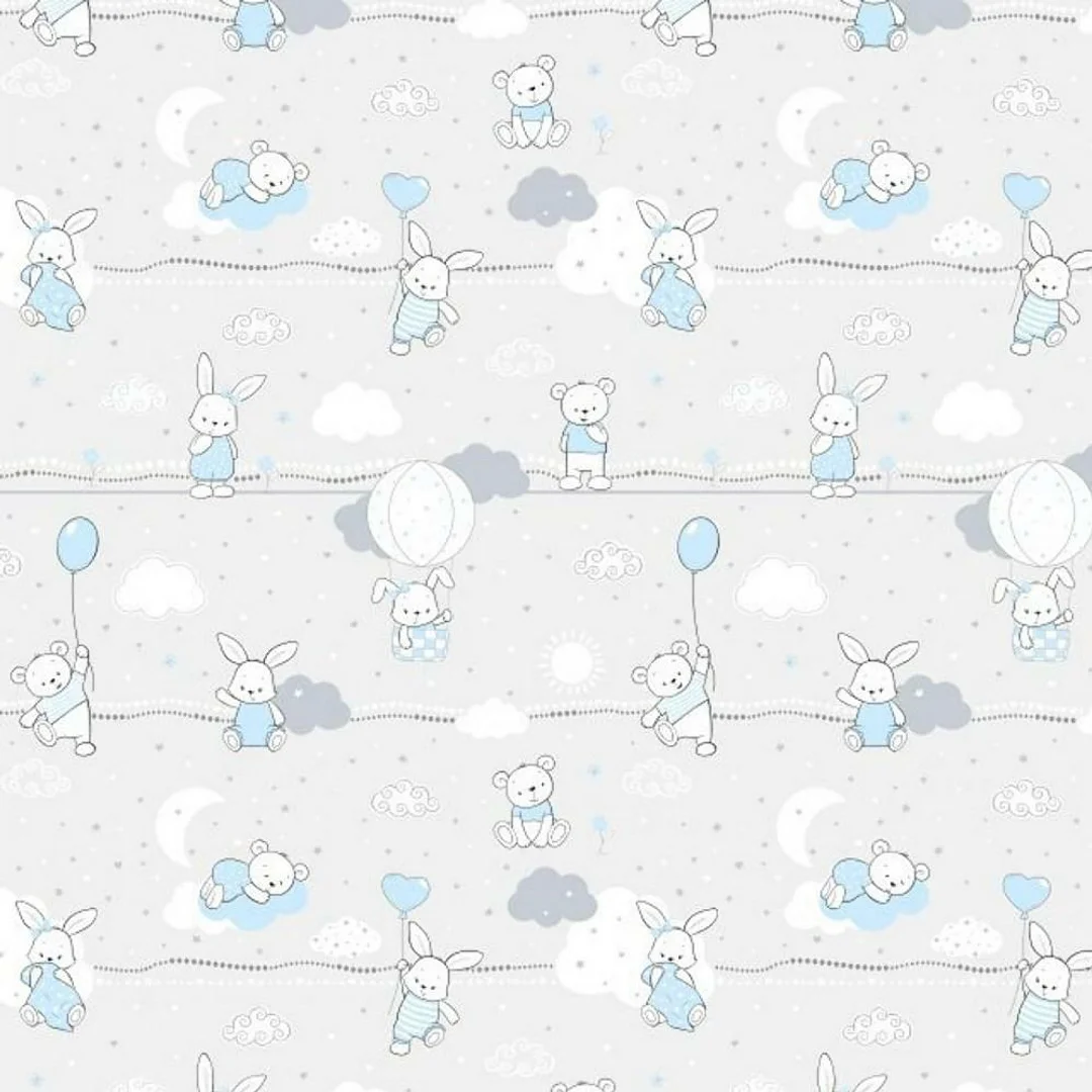 Pościel bawełniana 140x200 57K misie zajączki szara niebieska Kids 24 — zdjęcie 2
