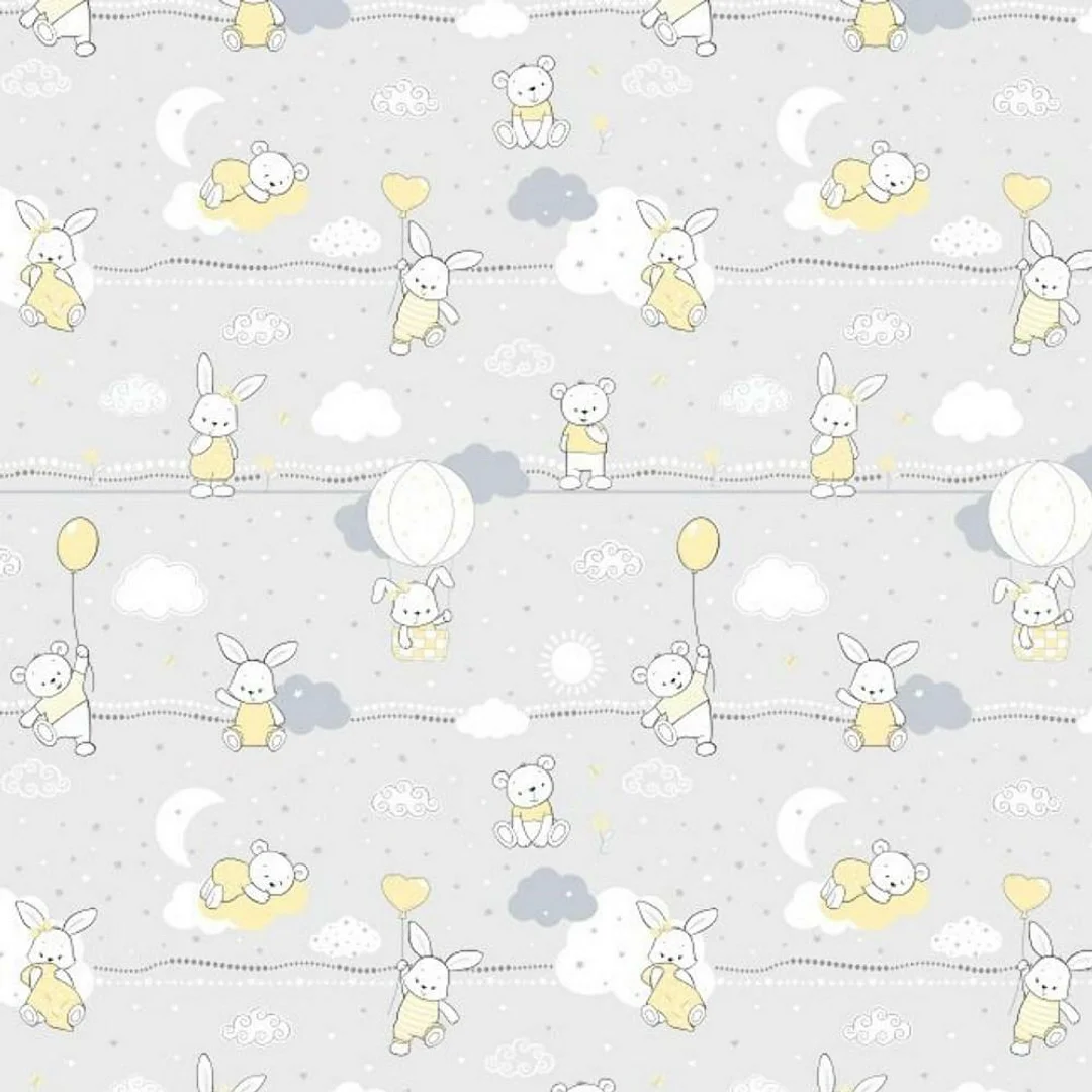 Pościel bawełniana 140x200 58K misie zajączki szara żółta Kids 24 — zdjęcie 2