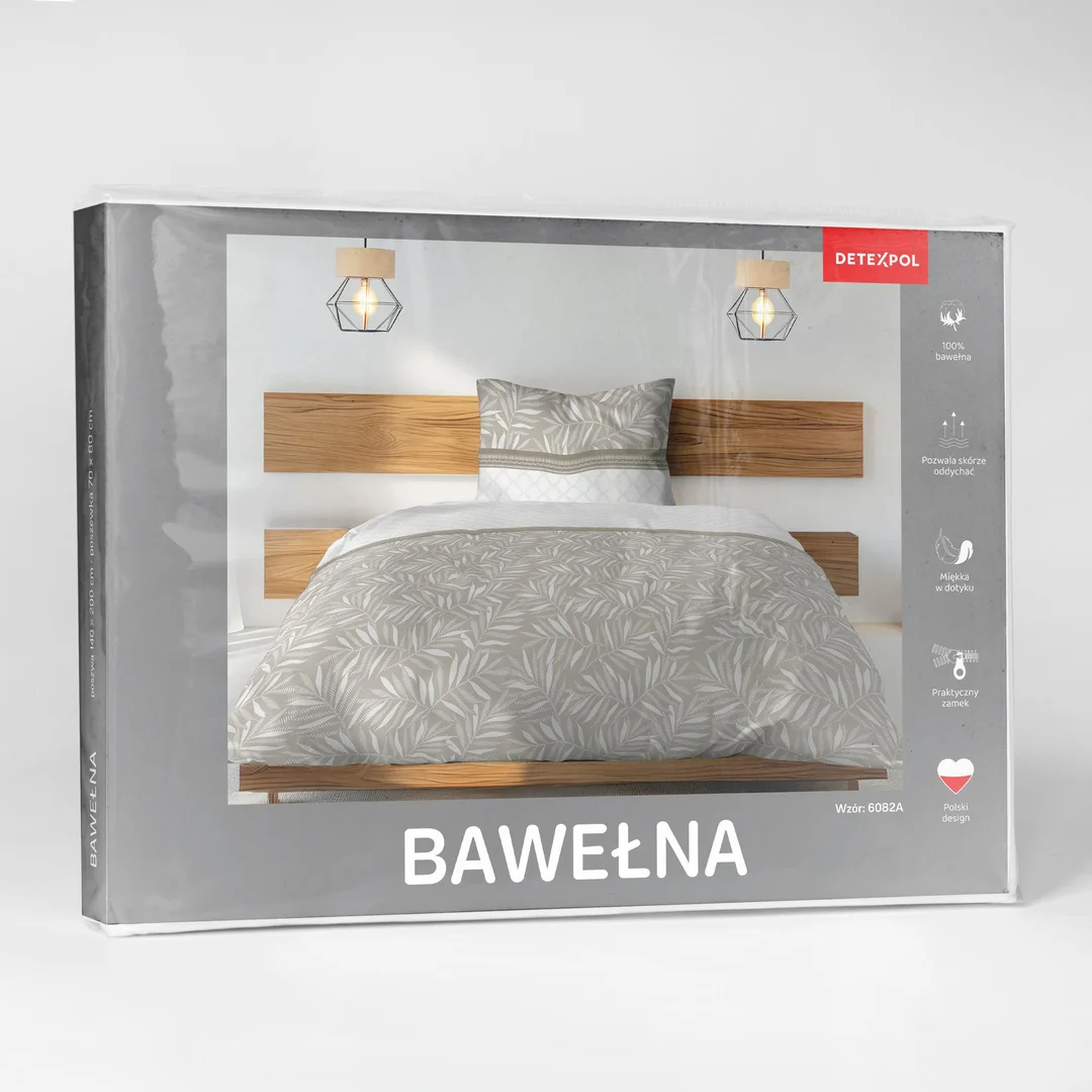 Pościel bawełniana 140x200 beżowa biała w drobny roślinny wzór - 6082 A - Home Satin — zdjęcie 4