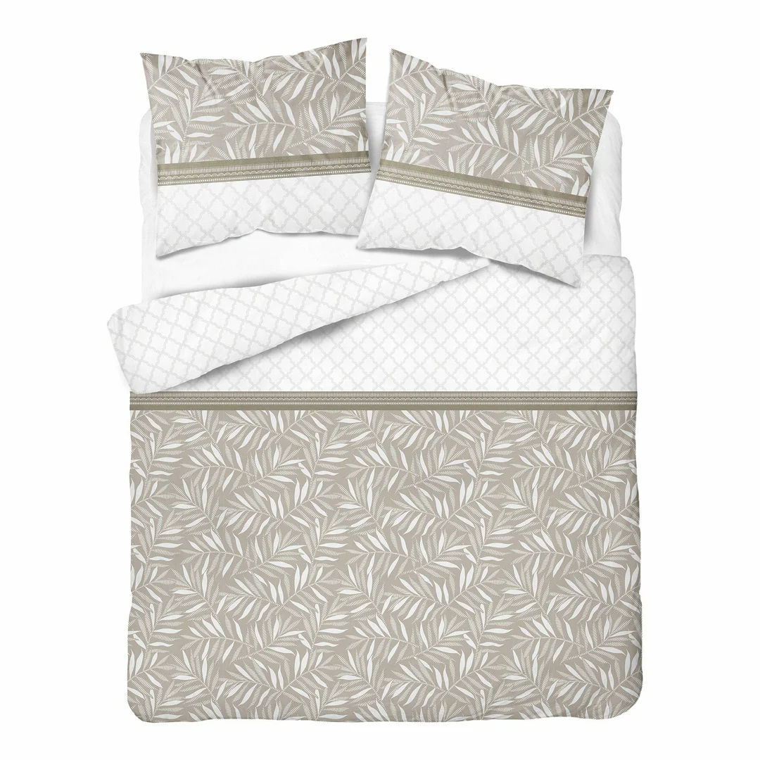 Pościel bawełniana 140x200 beżowa biała w drobny roślinny wzór - 6082 A - Home Satin — zdjęcie 5