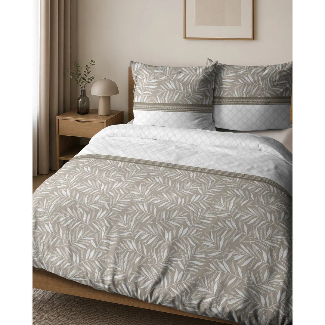 Pościel bawełniana 140x200 beżowa biała w drobny roślinny wzór - 6082 A - Home Satin — zdjęcie 6