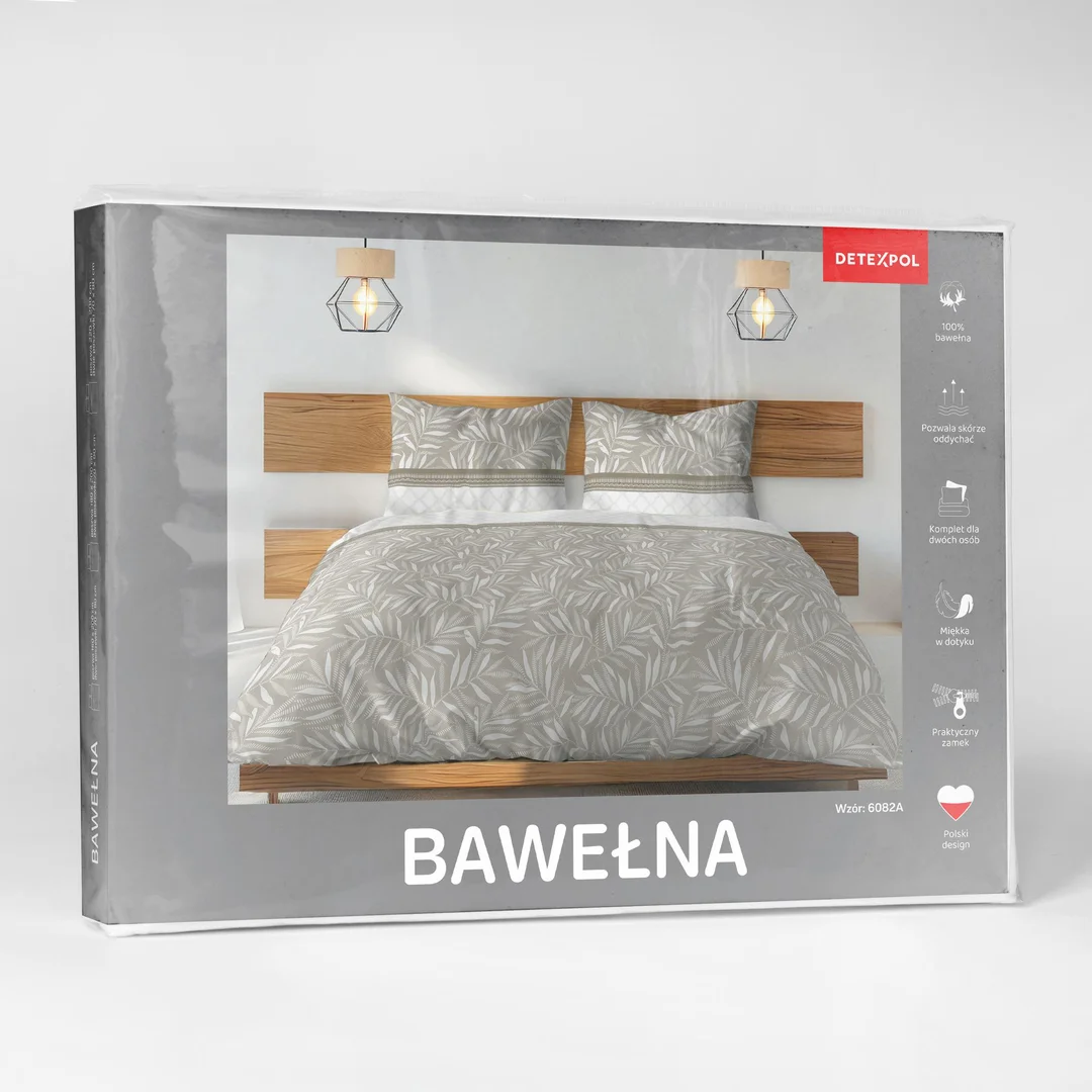 Pościel bawełniana 140x200 beżowa biała w drobny roślinny wzór - 6082 A - Home Satin — zdjęcie 8