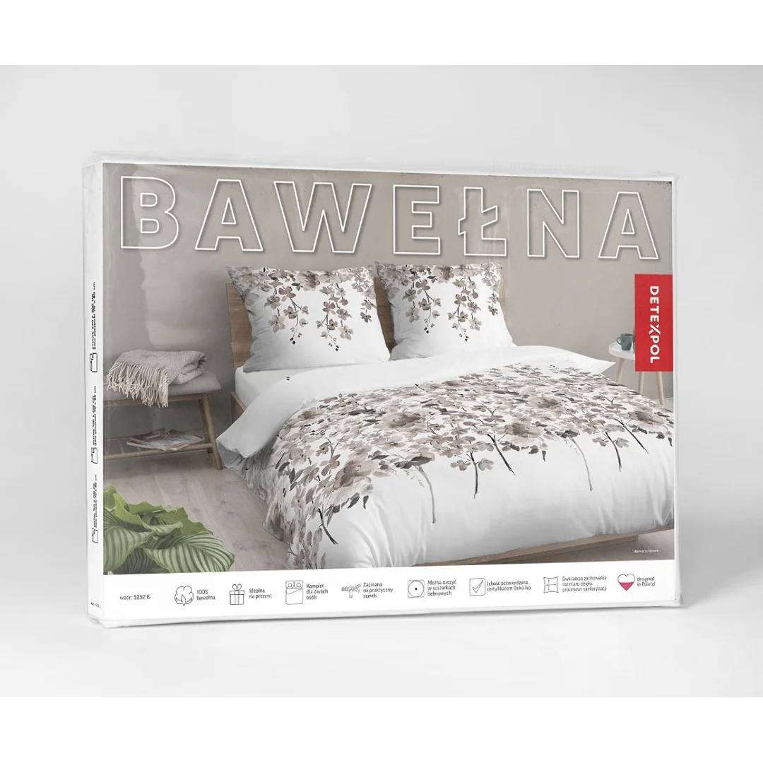Pościel bawełniana 140x200 biała beżowa ciemna kwiatki 5252 B Bawełna 48 — zdjęcie 2
