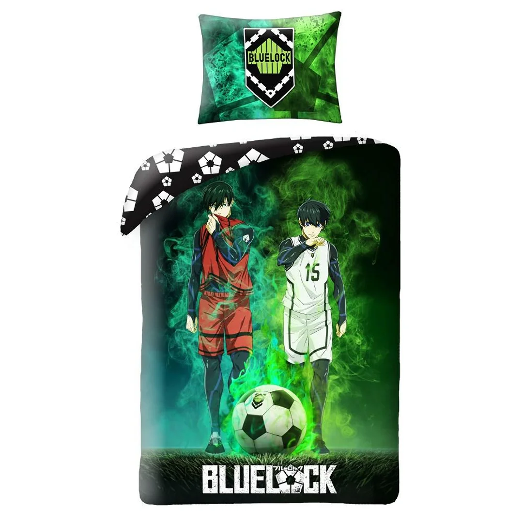 Pościel bawełniana 140x200 Blue Lock piłki zielona czarna poszewka 70x90 H2 — zdjęcie 2
