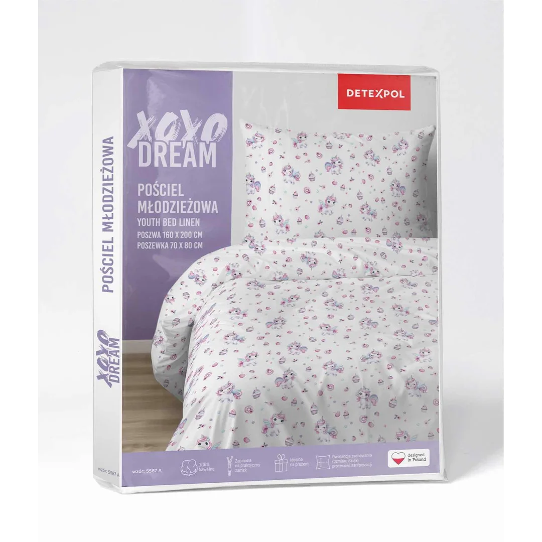 Pościel bawełniana 140x200 cm młodzieżowa biała w jednorożce i babeczki – SweetDream – wzór 5587 A — zdjęcie 6