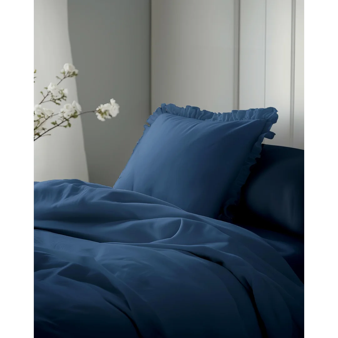 Pościel bawełniana 140x200 denim jednobarwna z falbanką Pure 23 — zdjęcie 2