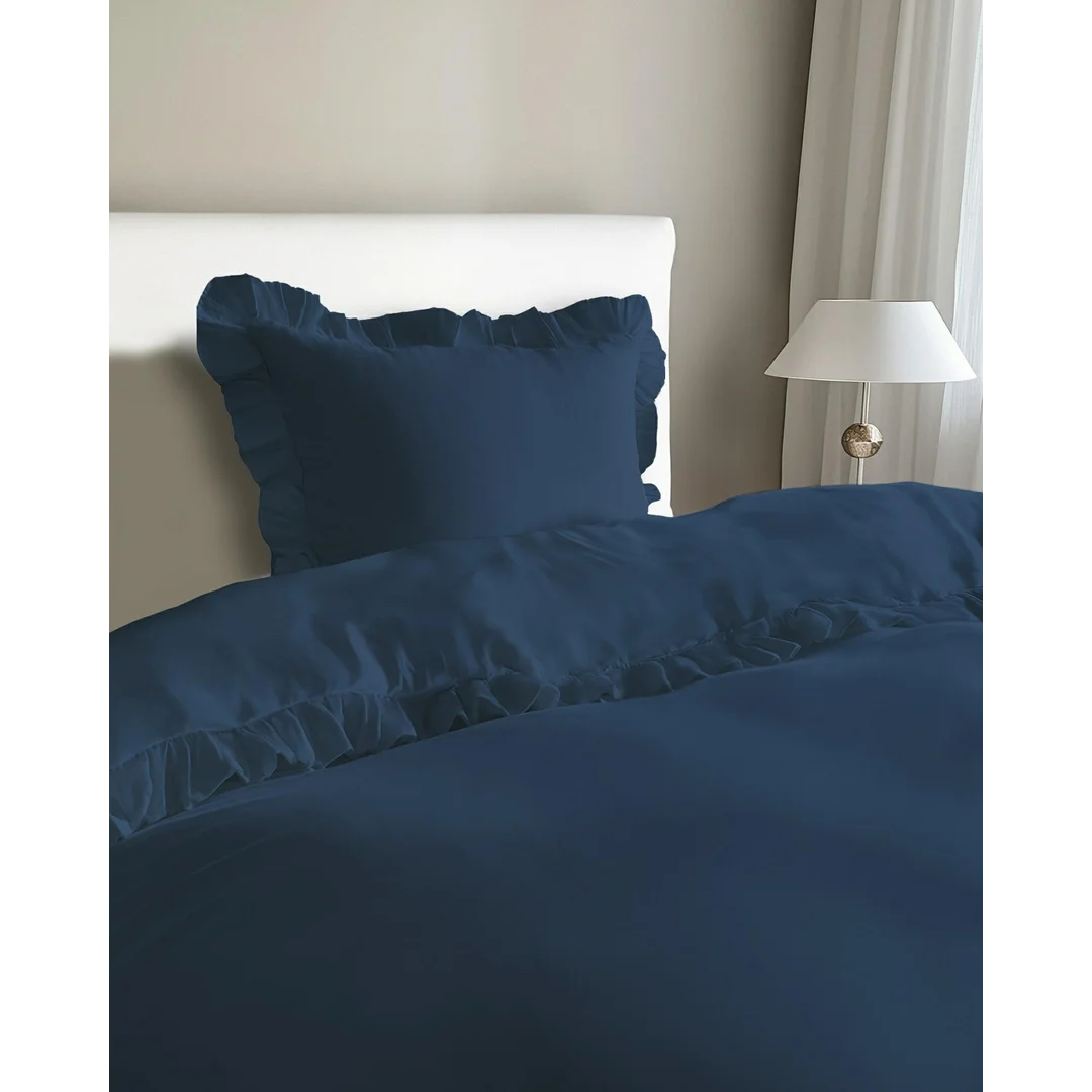 Pościel bawełniana 140x200 denim jednobarwna z falbanką Pure 23 — zdjęcie 3