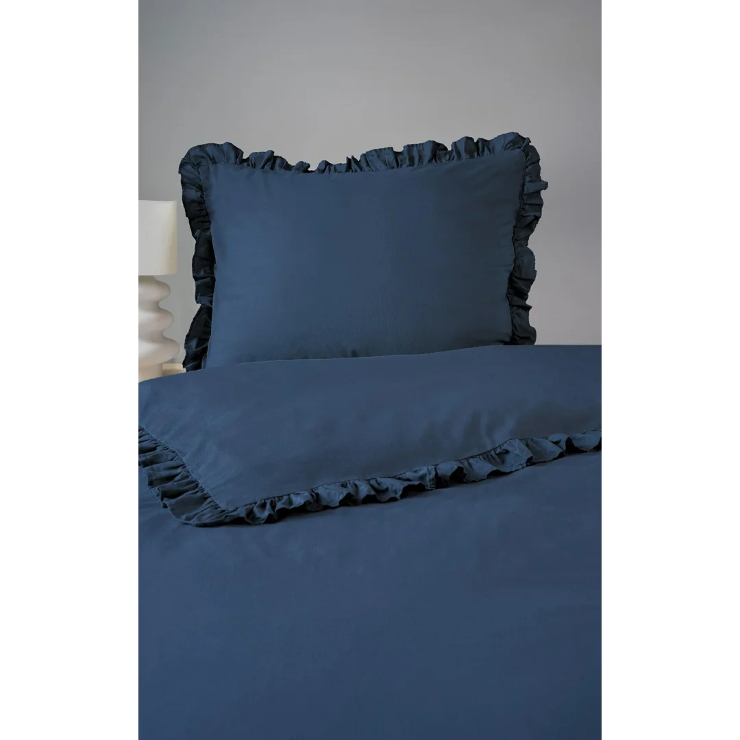 Pościel bawełniana 140x200 denim jednobarwna z falbanką Pure 23 — zdjęcie 4